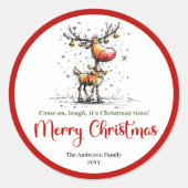 Speelse rendier grappige whimische Kerst sticker (Voorkant)