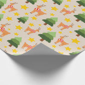 Speelse rendieren kerstboom & sterren naadloos cadeaupapier (Hoek)