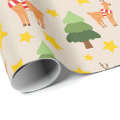 Speelse rendieren kerstboom & sterren naadloos cadeaupapier (Rol Hoek)