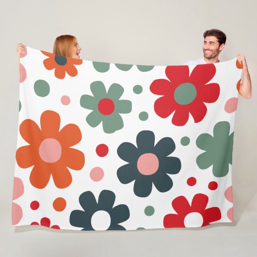 Speelse Retro Bloem Patroon Fleece Deken (In situ)