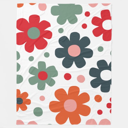 Speelse Retro Bloem Patroon Fleece Deken (Voorkant)