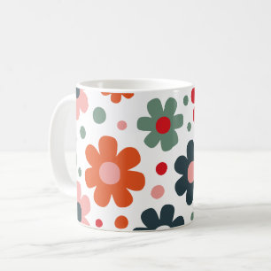 Speelse Retro Bloem Patroon Koffiemok