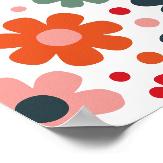 Speelse Retro Bloem Patroon Poster (Hoek)