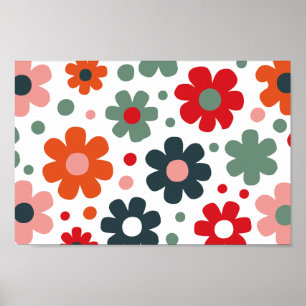 Speelse Retro Bloem Patroon Poster