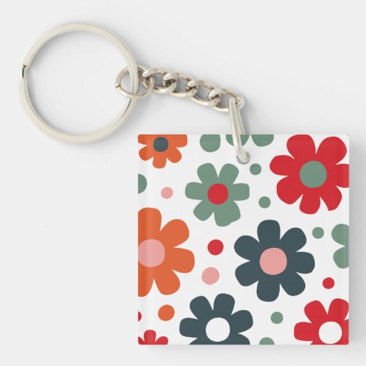 Speelse Retro Bloem Patroon Sleutelhanger (Voorkant)