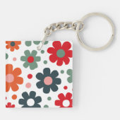 Speelse Retro Bloem Patroon Sleutelhanger (Achterkant)