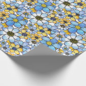 Speelse Retro Bloemen Patroon, Zacht Blauw en Geel Cadeaupapier (Hoek)