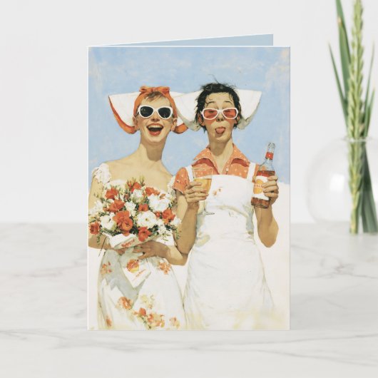 Speelse Retro Bruidsmeisjes Feest Illustratie Kaart (Voorkant)