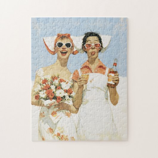 Speelse Retro Bruidsmeisjes Feest Illustratie Legpuzzel (Verticaal)