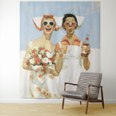 Speelse Retro Bruidsmeisjes Feest Illustratie Wandkleed (In situ)