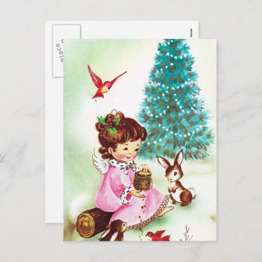 Speelse retro Christmas Angel briefkaart (Voorkant / Achterkant)