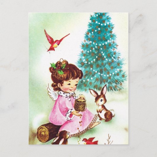 Speelse retro Christmas Angel briefkaart (Voorkant)