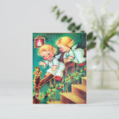 Speelse  retro Christmas Angels briefkaart (Staand voorkant)