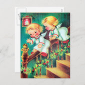Speelse  retro Christmas Angels briefkaart (Voorkant / Achterkant)