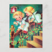 Speelse  retro Christmas Angels briefkaart (Voorkant)