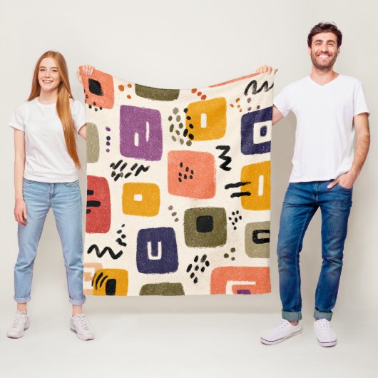 Speelse Retro Doodle Abstract | Mid-Century Modern Fleece Deken (In situ)