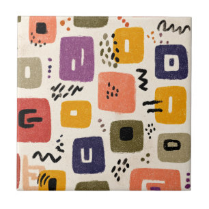Speelse Retro Doodle Abstract Mid-Century Modern Tegeltje