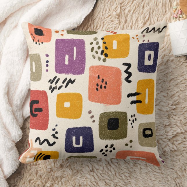 Speelse Retro Doodle Abstract | Moderne uit het mi Kussen (Deken)