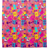 Speelse Retro Douchegordijn – Dynamische patronen (Voorkant)