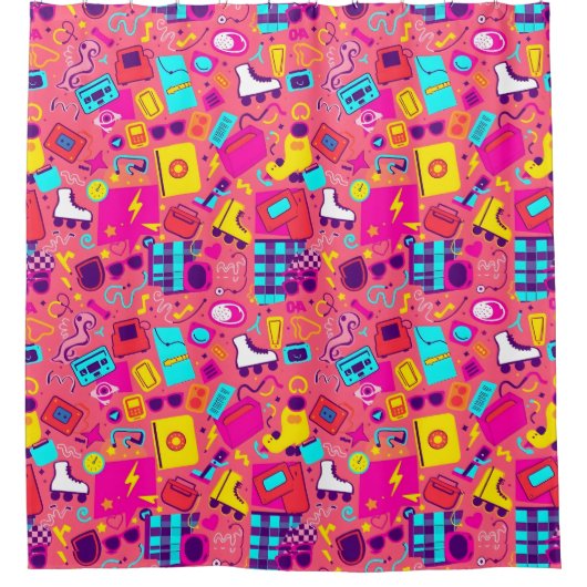 Speelse Retro Douchegordijn – Dynamische patronen (Voorkant)