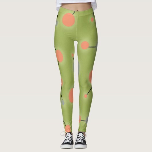 Speelse retro grote moleculen universum perzik gro leggings (Voorkant)