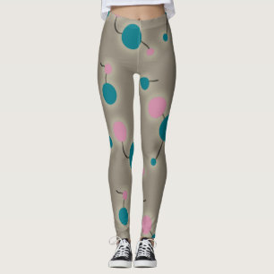 Speelse retro grote moleculen universum roze blauw leggings