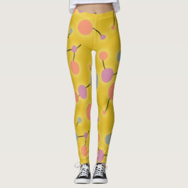 Speelse retro grote moleculen universum roze geel leggings