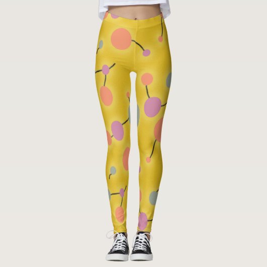 Speelse retro grote moleculen universum roze geel leggings (Voorkant)