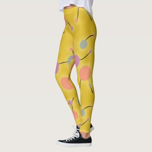Speelse retro grote moleculen universum roze geel leggings (Links)