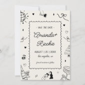 Speelse Retro Handgetekende Whimsische Doodle Brui Save The Date (Voorkant)