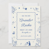 Speelse Retro Handgetekende Whimsische Doodle Brui Save The Date (Voorkant)