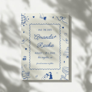 Speelse Retro Handgetekende Whimsische Doodle Huwe Save The Date