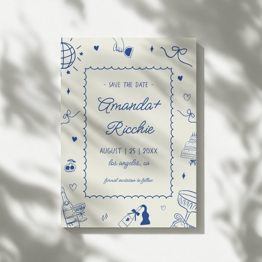 Speelse Retro Handgetekende Whimsische Doodle Huwe Save The Date