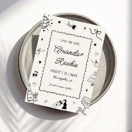 Speelse Retro Handgetekende Whimsische Doodle Huwe Save The Date