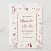 Speelse Retro Handgetekende Whimsische Doodle Huwe Save The Date (Voorkant)