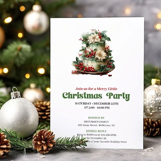 Speelse Retro Kerstcake Viering Kaart