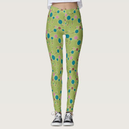 Speelse retro kleine moleculen universum blauw gro leggings