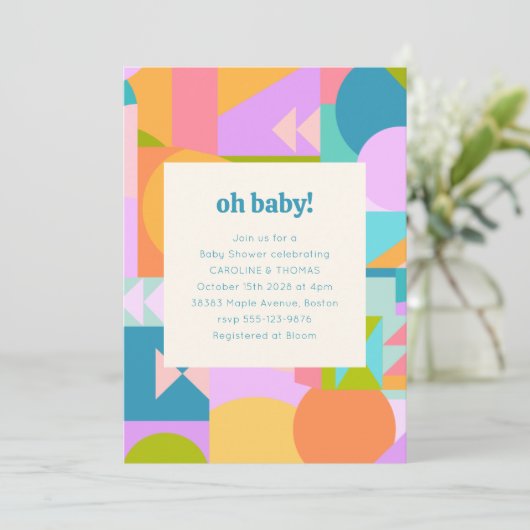 Speelse retro kleurrijke geometrische Baby shower Kaart (Staand voorkant)