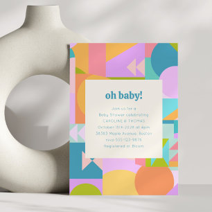 Speelse retro kleurrijke geometrische Baby shower  Kaart