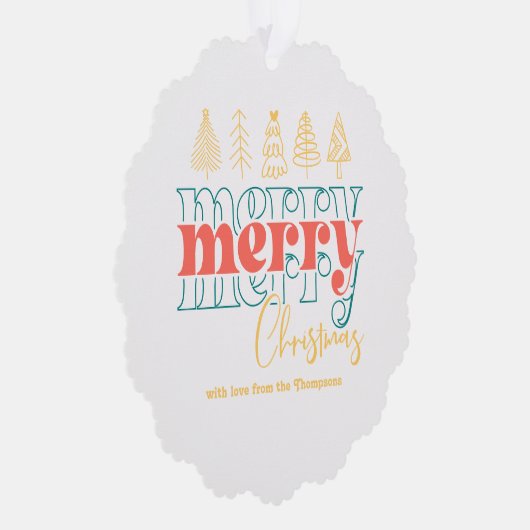 Speelse retro krabbels Vrolijke kerst Keepsake Ornament Kaart (Rechts)