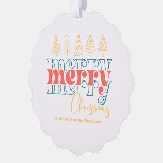 Speelse retro krabbels Vrolijke kerst Keepsake Ornament Kaart (Links)