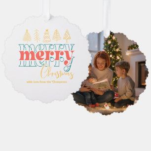 Speelse retro krabbels Vrolijke kerst Keepsake Ornament Kaart