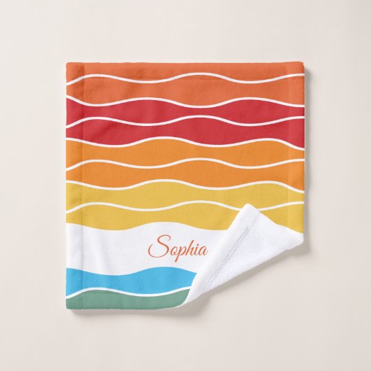 Speelse Retro Regenboog Strepen voor Custom Produc Bad Handdoek (Wasdoekje)