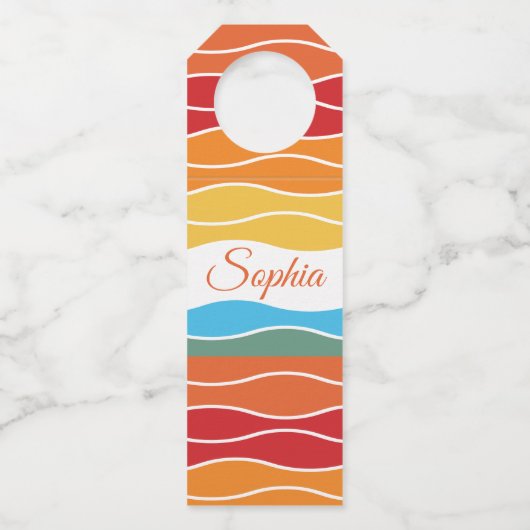 Speelse Retro Regenboog Strepen voor Custom Produc Flessenhanger (Voorkant)