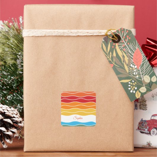 Speelse Retro Regenboog Strepen voor Custom Produc Vierkante Sticker (Feestdagen)