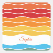 Speelse Retro Regenboog Strepen voor Custom Produc Vierkante Sticker (Voorkant)