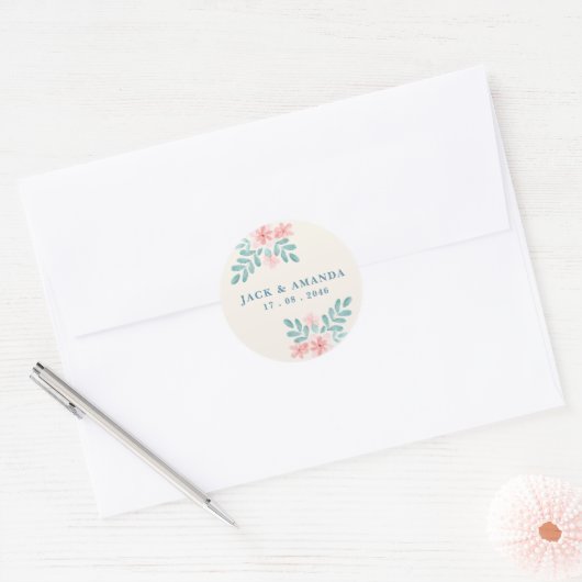 Speelse Retro Roze Trouwstickers Ronde Sticker (Envelop)