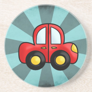 Speelse Retro Speerauto Kunst Zandsteen Onderzetter