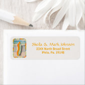 Speelse retro surfplank kust strand kunst etiket (Insitu)