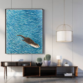 Speelse rivierotter zwemt in blauw water poster